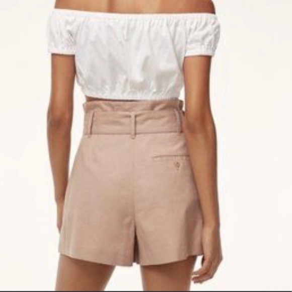 Aritzia Wilfred Marne Cairo Beige High Waisted Tie Front Paperbag Linen Shorts 8 - Picture 3 of 16